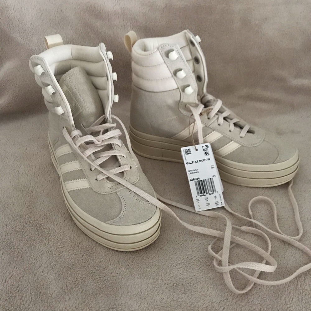 Women’s 5 ADIDAS Gazelle Wonder White High Top Lace Up Platform Sneaker Boot NWT - Picture 2 of 16